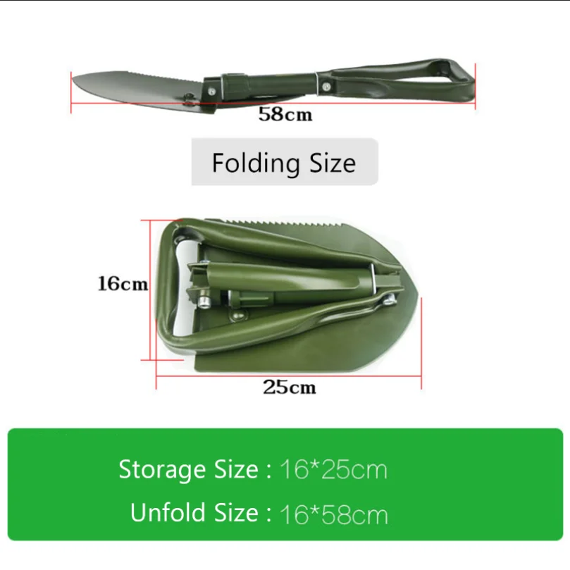 Outdoor Camping Shovel Garden Tool Multi Function 22.84 INCH Folding Snow Shovel Carbon Steel lightweight Trench