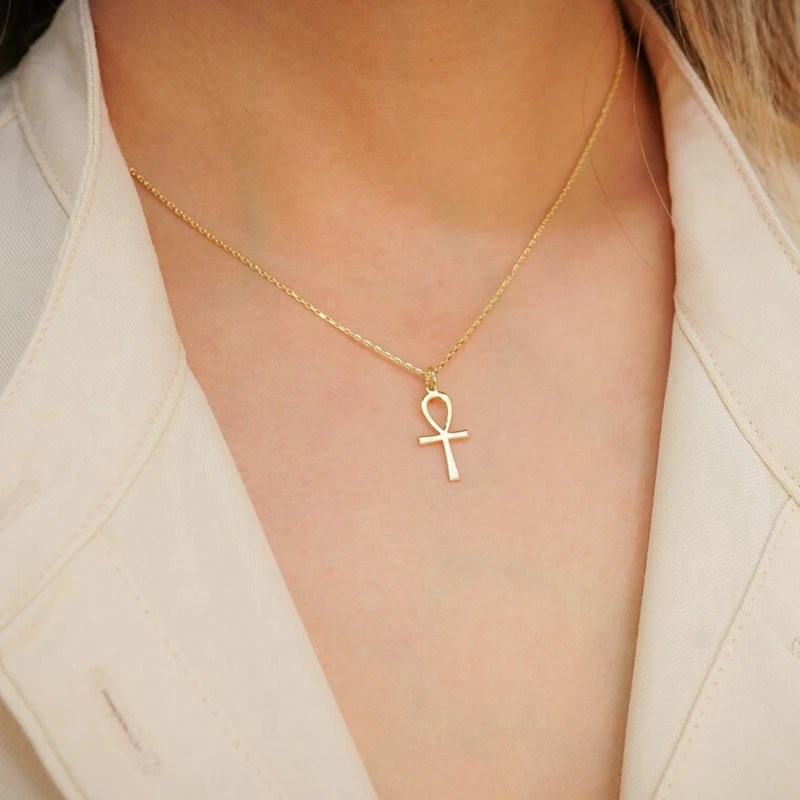 MECYLIFE Dainty Cute Ankh Necklace 14K Gold Ankh Pendant Necklace Handmade Egyptian Ankh Jewelry Necklace for Women