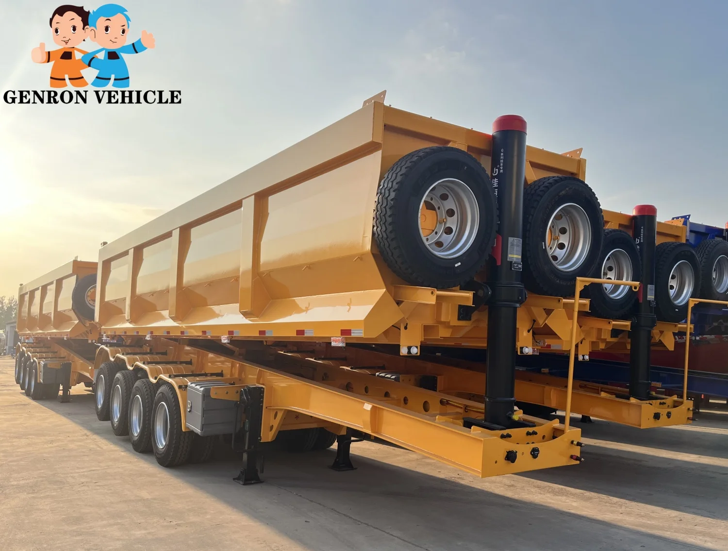 China Genron 4 axles steel 70 tons 35 cubic meters rear dump tipper/tipping semi trailer truck for mining and transportation