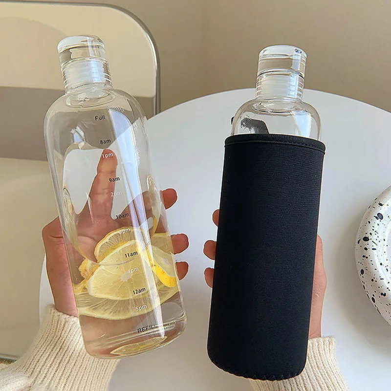 Customized Logo High Borosilicate Glass Sports Water Bottle With Neoprene Sleeve