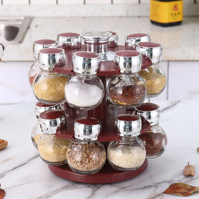Rotating Cruet Condiment Seasoning Jars Set For Spices Pepper Sprays Bottles Seasoning Salt Jars Kitchen Storage Rack