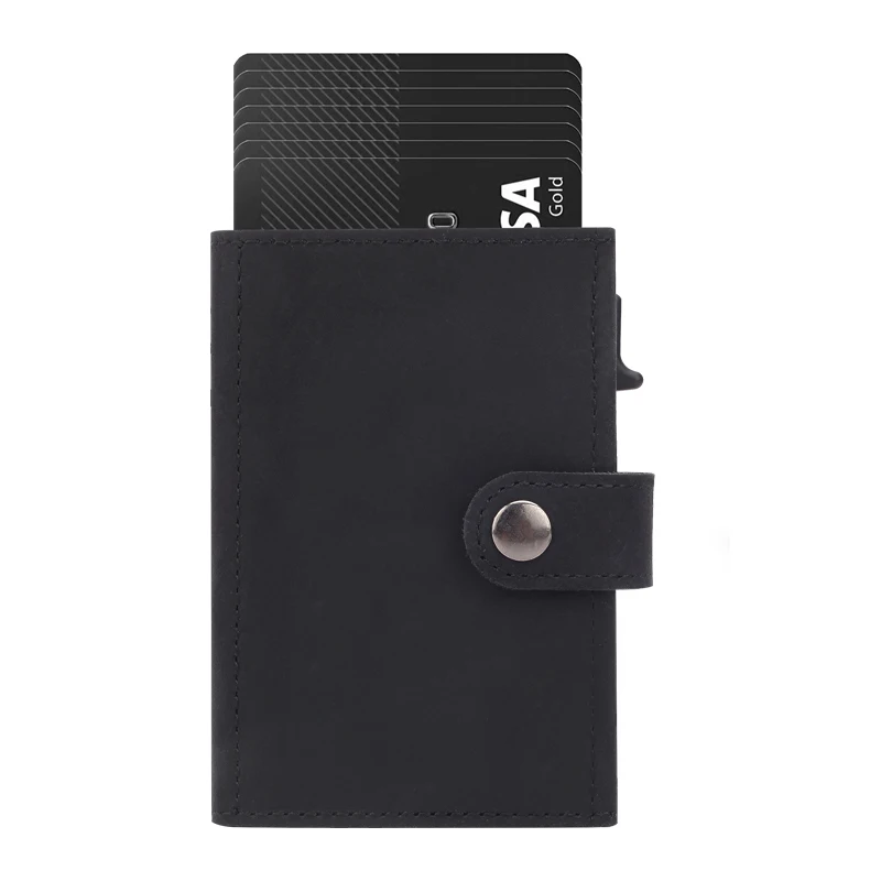 Wholesale Custom Front Pocket Genuine Leather Case Slim Minimalist Rfid Aluminum Metal  Business Credit Card Holder With Airtag