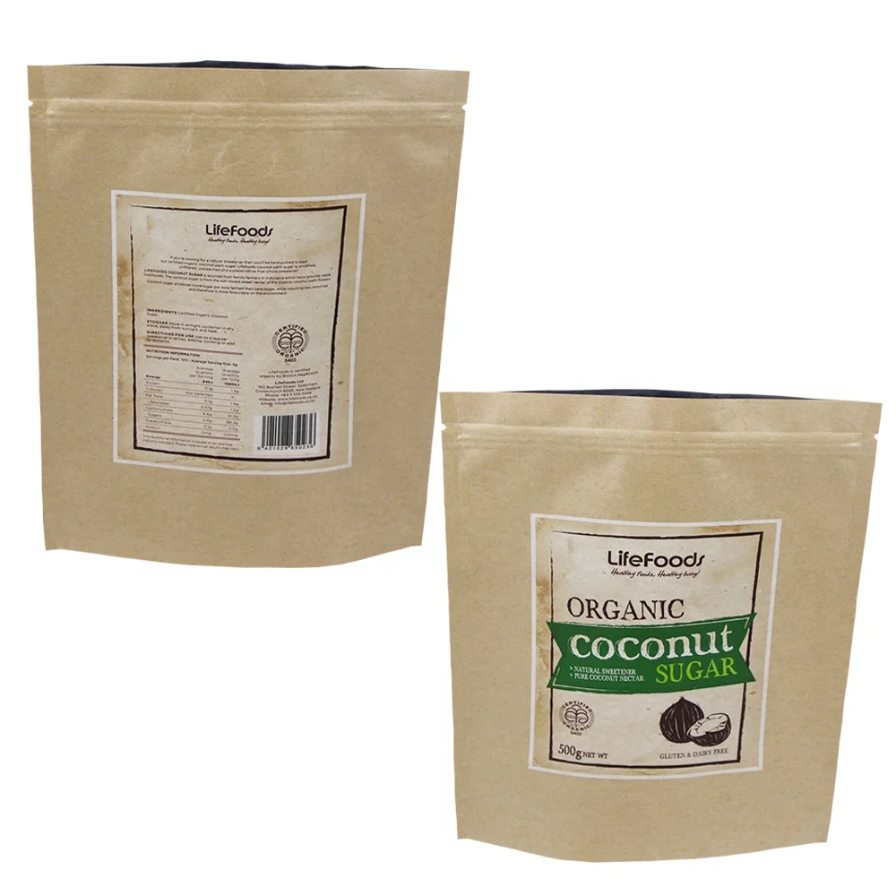 
 Пищевой кокосовый молочный порошок Коричневый пакет для кофе из крафт-бумаги самостоятельный пакет для белкового порошка с застежкой-молнией  