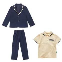 OEM British preppy style kids clothing uniform blazer navy children school suit formal boy and girl student apparel
