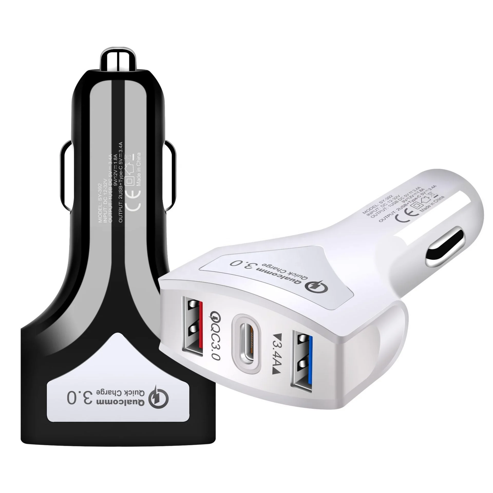 Portable 35W Car Fast Charger Qc3.0 Car Mobile Phone PD Power Adapter 3 Port Car USB Charger for iPhone Samsung Huawei Tablet