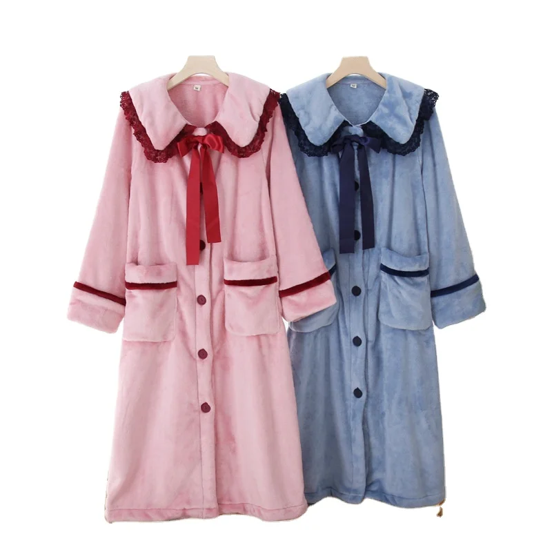 Плюс размер Зимний фланелевый флисовый халат для мужчин и женщин, милые, с отложным воротником, теплая ночная рубашка