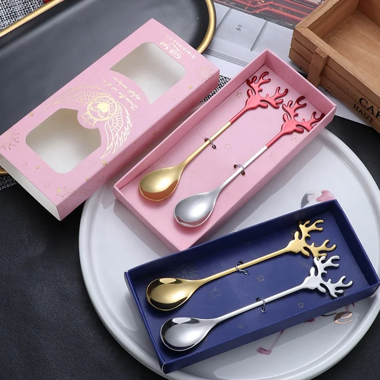 Creative Christmas elk Stainless steel coffee stiring spoon set