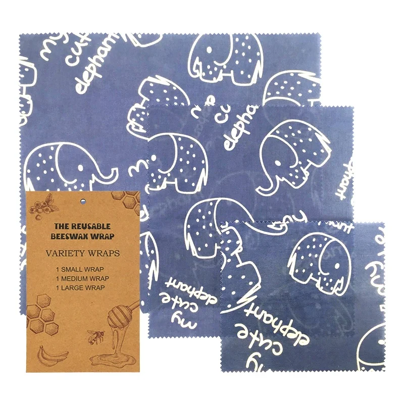 Natural Non Toxic Beeswax Wraps Food Wraps Eco friendly Elephant Pattern Packaging