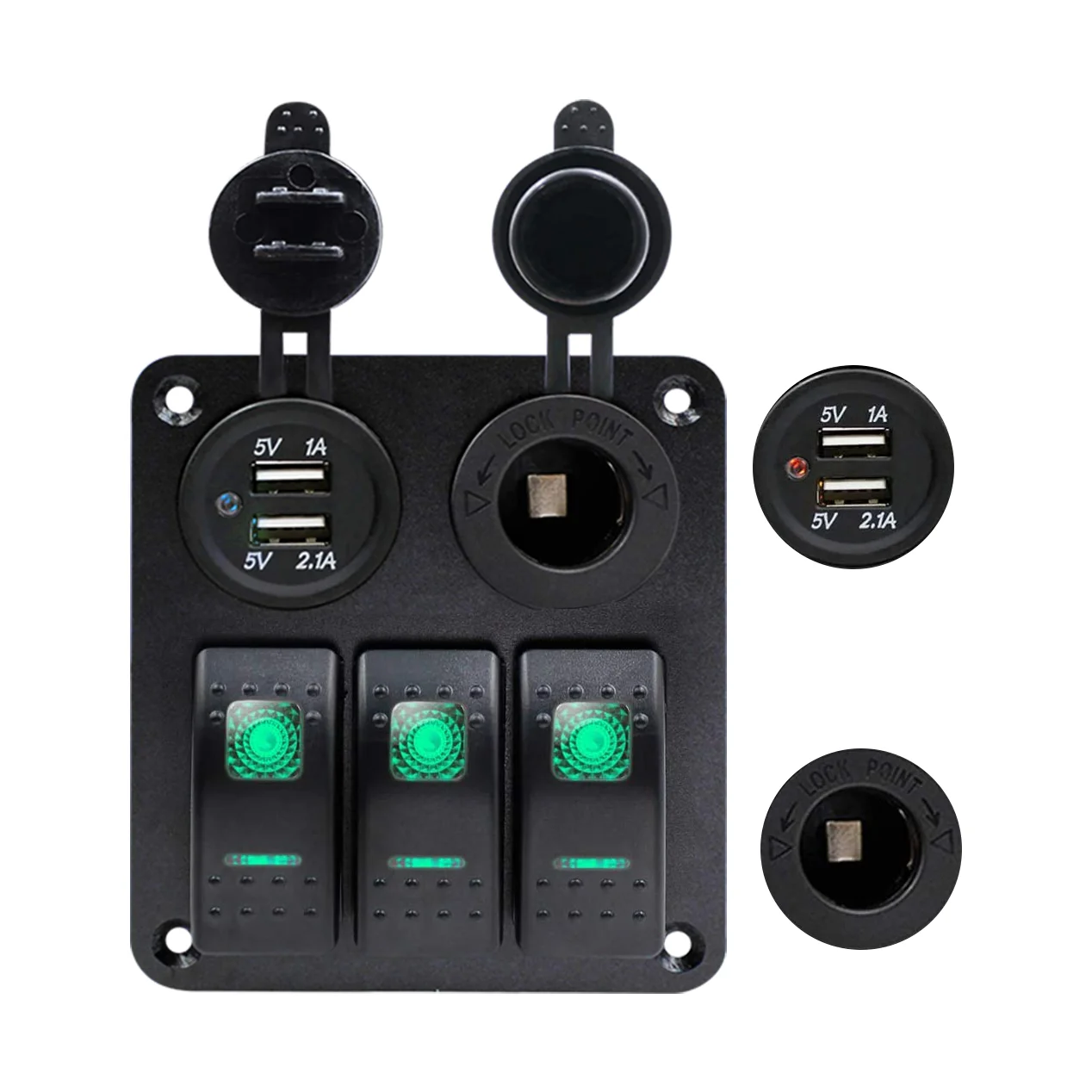 6-way Led Rocker Switch Panel  Rocker Switch Panel 12v USB Charging Socket + 3 Gang Marine Backlight Rocker Switch Panel