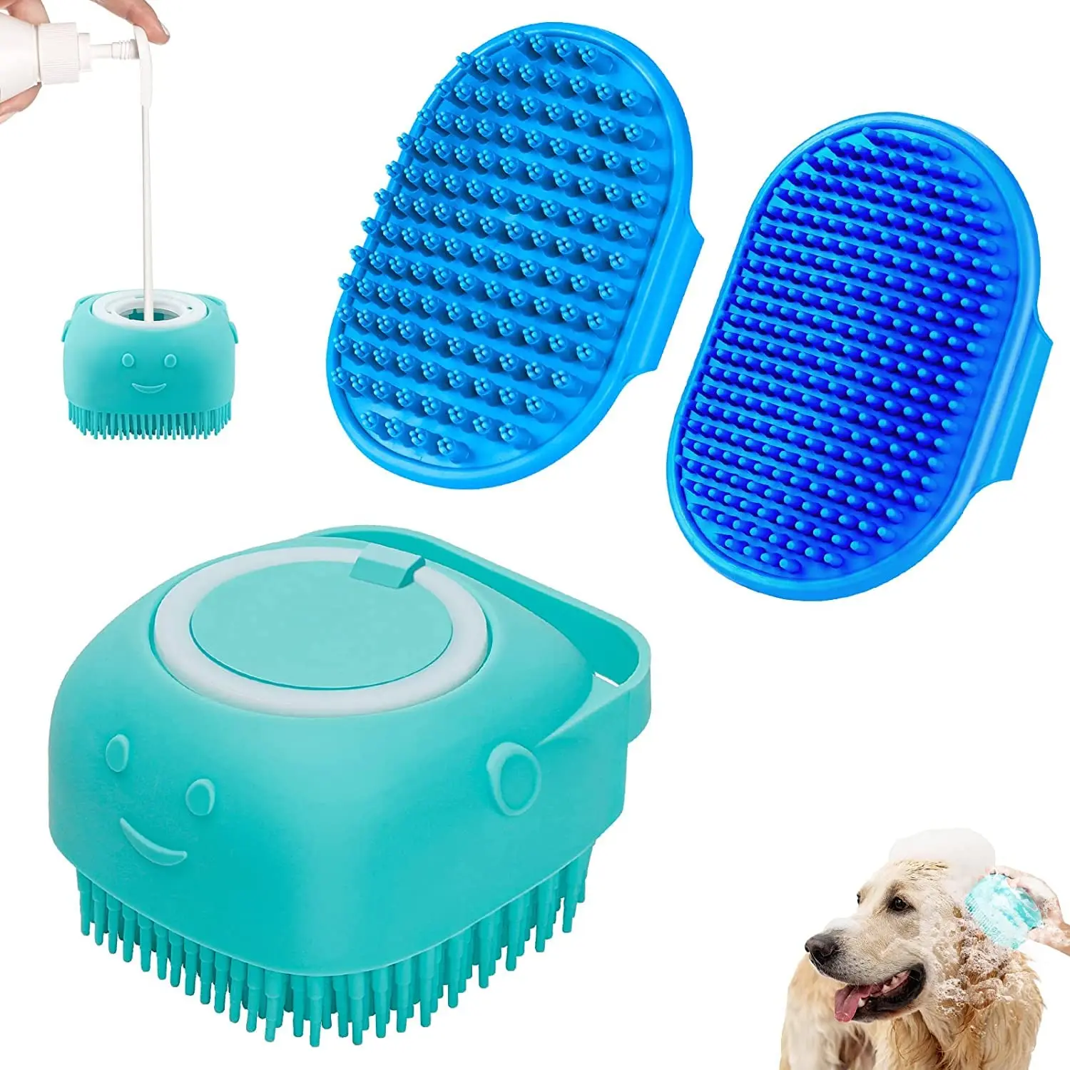 Professional Pet Bathing Tool Silicone Dog Scrubber Brush for Bath Time Nonslip Pet Grooming Massager Pack of 3 Brushes