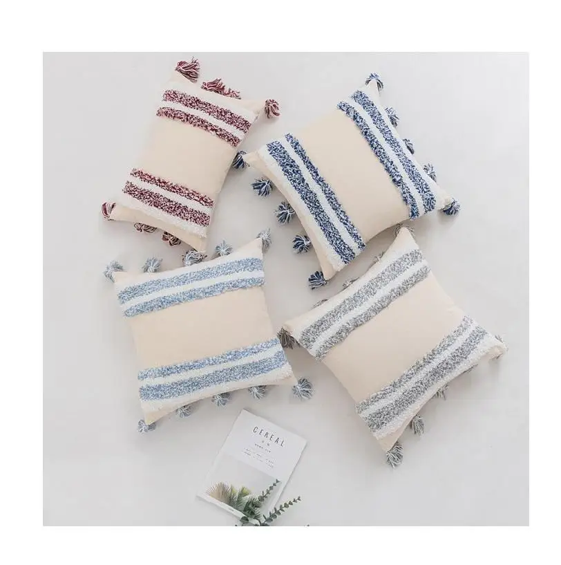 Innermor  Handmade Moroccan Home Decoration Boho Tufted Throw pillow cover luxury striped  Geo Modern Cushions
