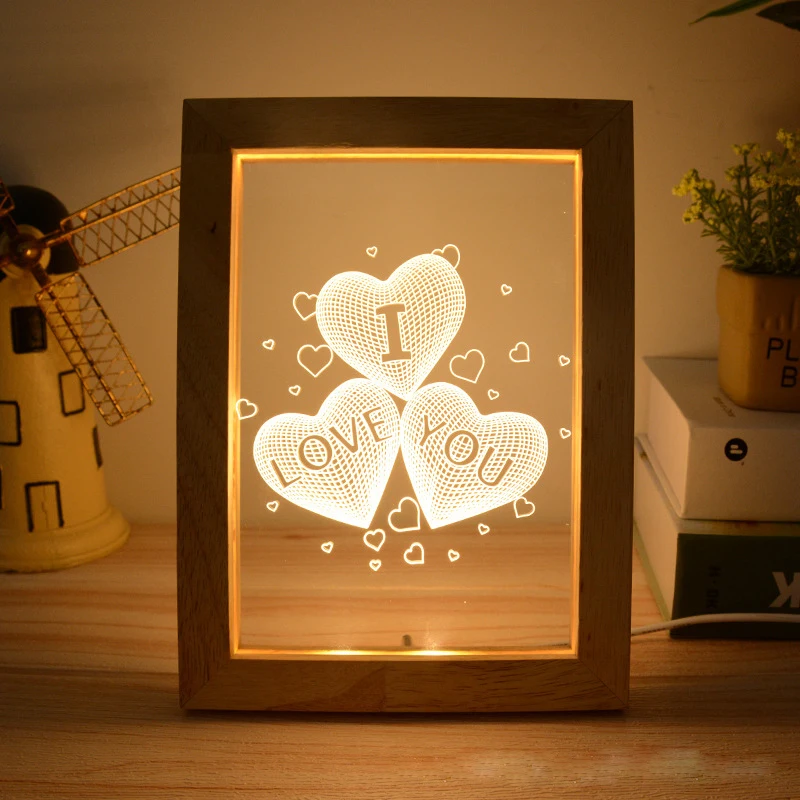 solid wood with luminous photo frame desktop for decorate bedroom