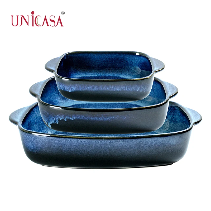 Hot Sale Casserole Baking Dish Set Ceramic Bakeware Set Oven Safe Rectangular Baker with Handle Oven Safe Rectangular Baker