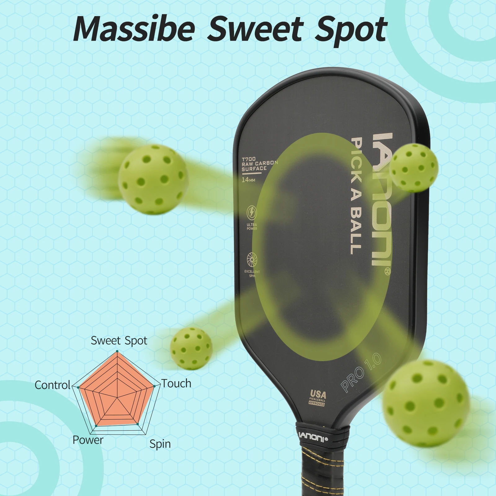 IANONI Customized Primitive Fiber T700 Friction Carbon Surface Pickleball Paddle