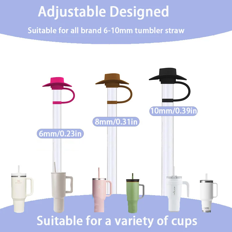 4pcs set Cowboy Hat Straw Cover Cap for Stanley Cup  Silicone Straw Topper Compatible with 30&40 Oz Tumbler with Handle
