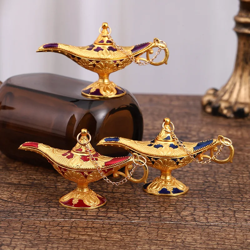Classic Vintage Home Decoration Metal Crafts Zinc Alloy Enamel Metal Aladdin Magic Lamp