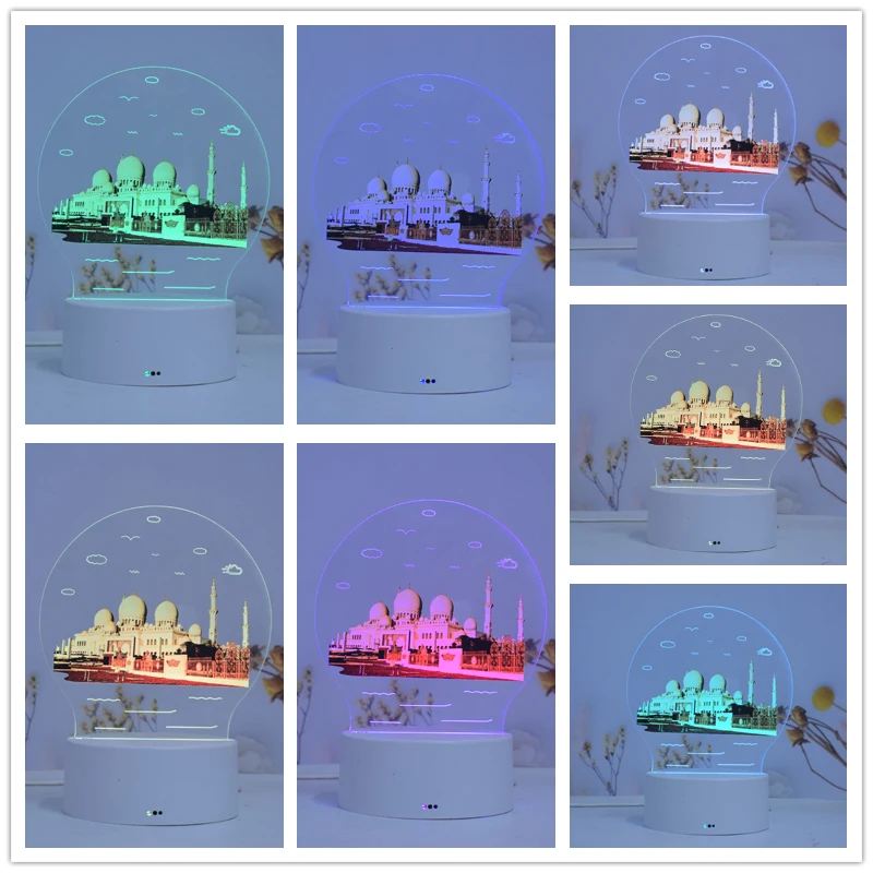 Photo Custom Dubai Islamic Muslim Mosque Architecture New Product 3d Night Light Table Lamp Bedside Decorative Lighting