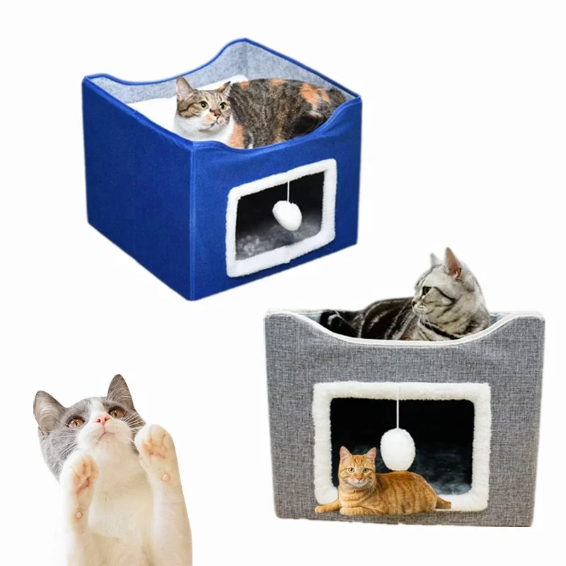 Cat Beds for Indoor Cats - Large House for Pet Cave Foldable Cat hideawy