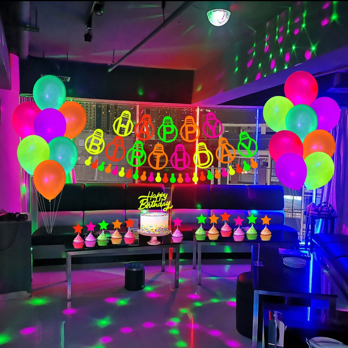 UMISS 29PCS Wholesale Amazon Fluorescent Balloon Luminous Night Birthday Party Theme Bar Decoration Supplies