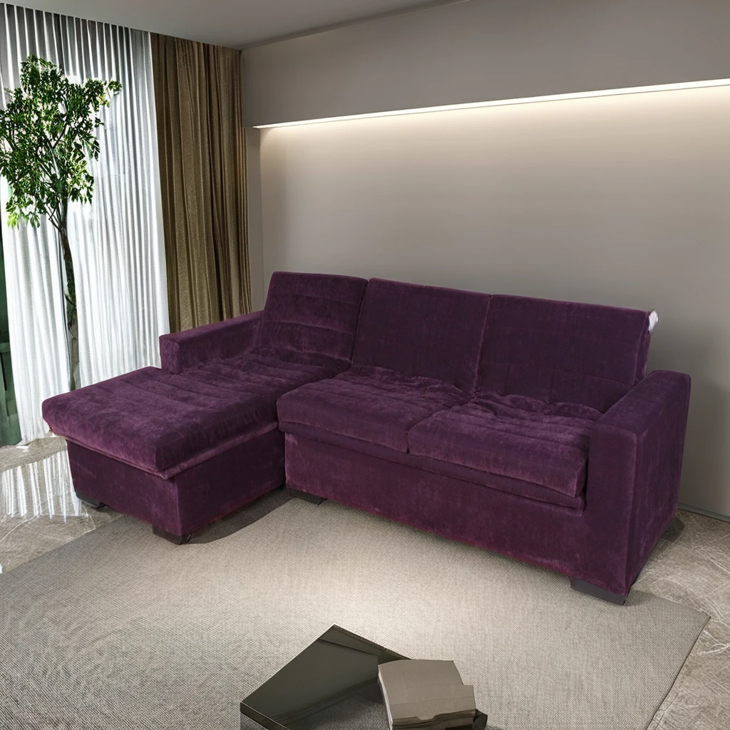 Modern Flock Fabric Corner Sofa Bed with Storage Metal & Wooden Frame Reclining & Foldable for Bedroom Living Room Furniture