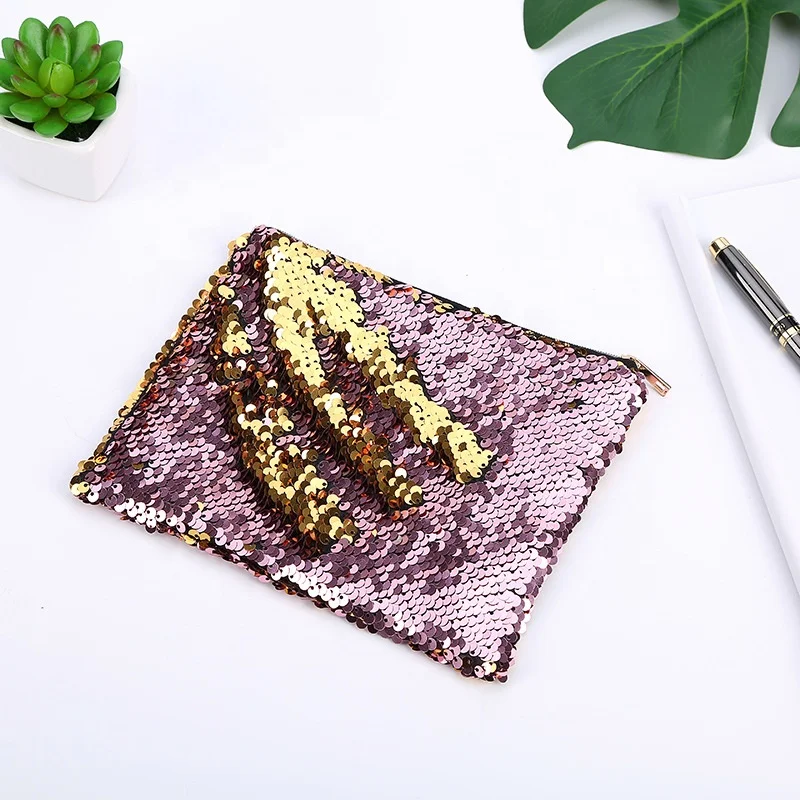 
Wholesale Fashion Bling Sparkly Flip Reversible Sequin Makeup Cosmetic Pouch 