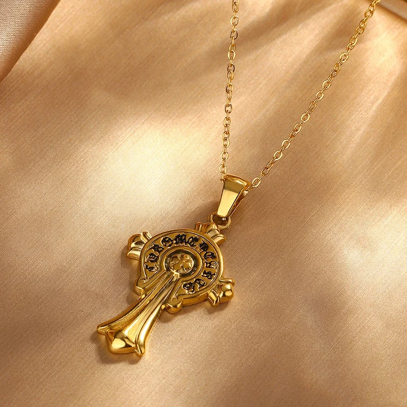 Personalized retro jewelry 18K gold non fading enamel color Virgin Mary prayer cross angel pendant necklace