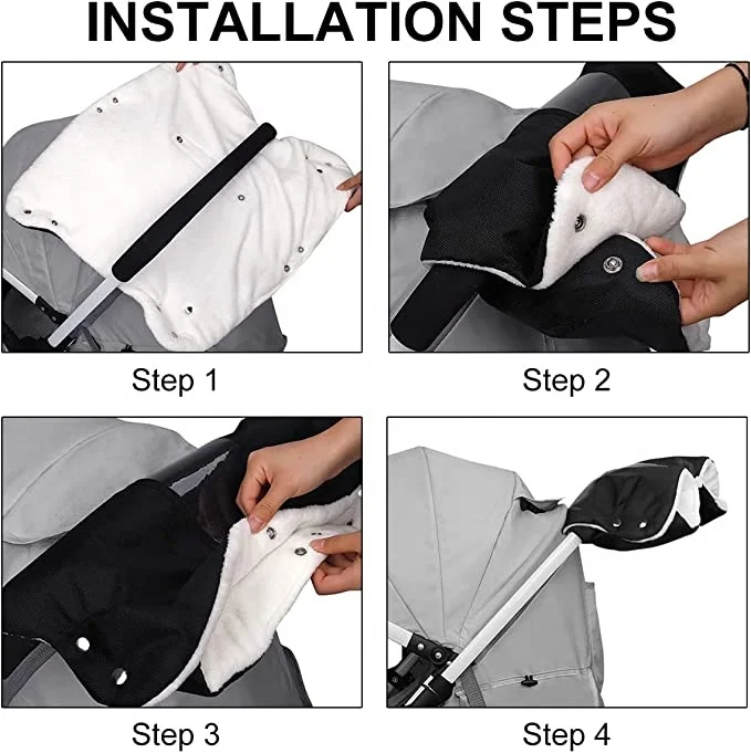 Wholesale Warm Waterproof Stroller Gloves Windproof Thick Black Baby Stroller Hand Muff for Winter