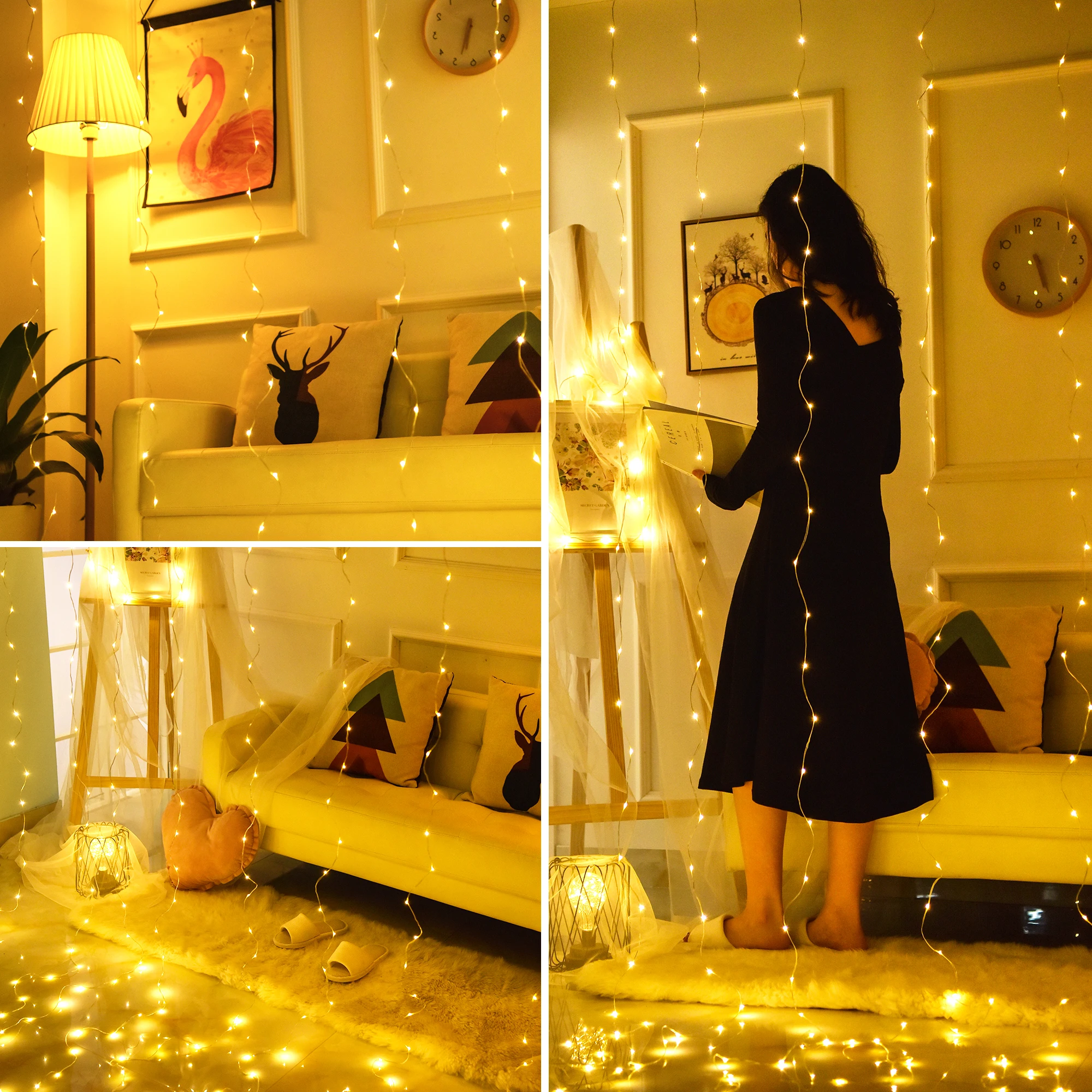 Yiliang Decoration 8 Lighting Modes Fairy Lights 300 LED Remote Control Window Curtain Lights for Bedroom Party Wedding