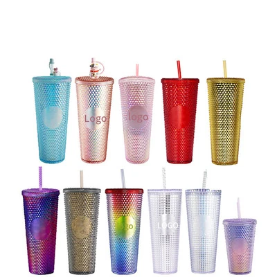 HOT sale Double wall Round frame Star Glow Rivet plastic straws studded tumbler star buckes  cup custom logo