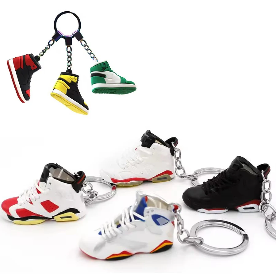 Wholesale Rubber PVC Plastic Cute Tennis Basketball 3D Mini Shoe Key ring AJ1 Jor dan Shoes Sneaker Keychain With box