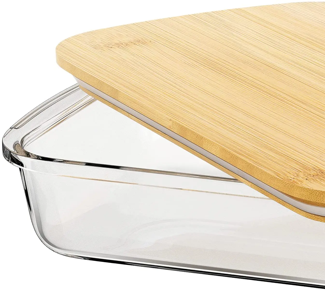 Rectangular baking dish pans custom logo glass bakeware with cover high glass bakeware with bamboo lid