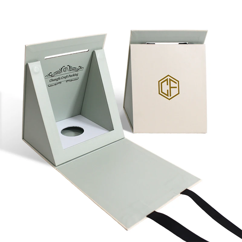 Factory Magnetic Closure Portable Hand-held Black Paper Rigid Gift Perfume Box Cosmetic Skin Care Box For Cosmetics Packaging