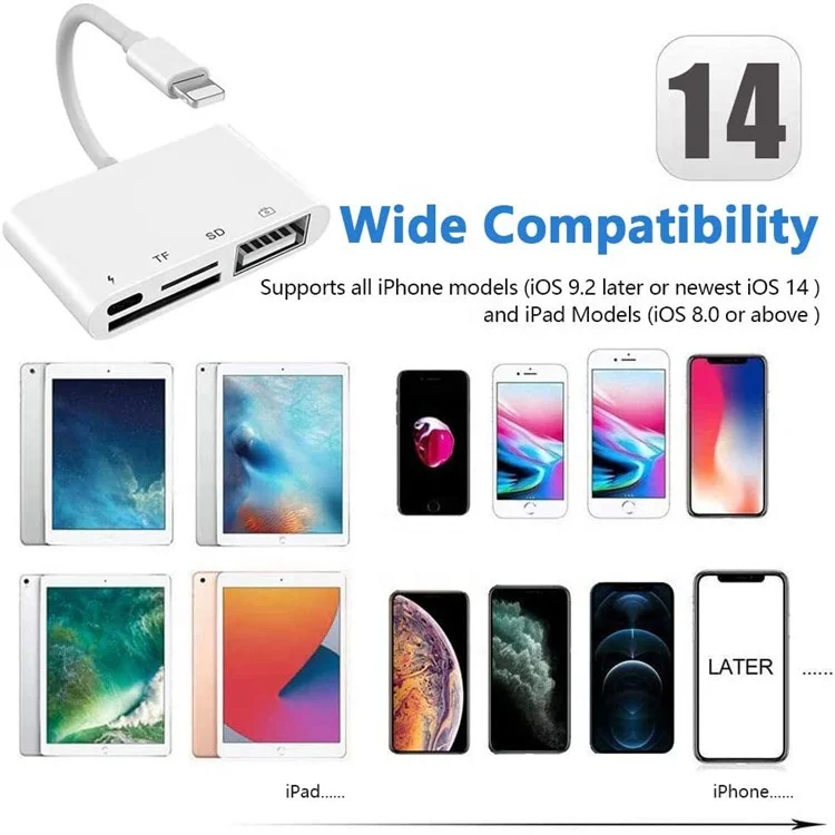 SD TF Card Reader Compatible for Phone Pad Pod,4 in 1 USB3.0 OTG Camera Connection Adapter SD T-Flash Card Reader Work with Hubs