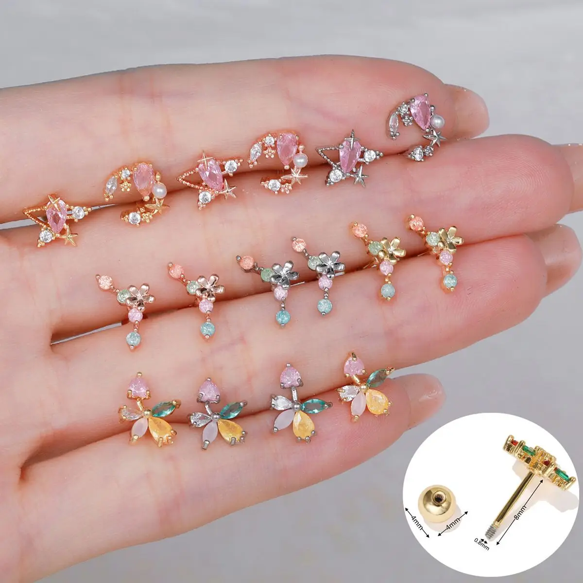 Gaby new arrive  cartilage studs flower summer cute earrings cartilage piercing earrings helix wholesale piercing jewelry