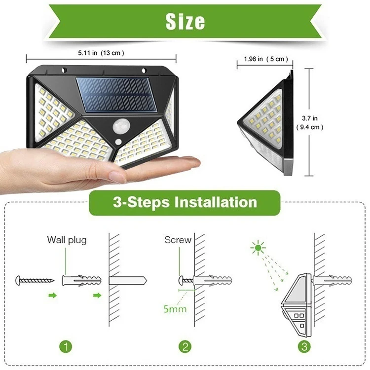 IP65 Waterproof Solar Motion Sensor Outdoor Fence Lights with 3 Lighting Modes Solar Powered Outdoor Lights for House