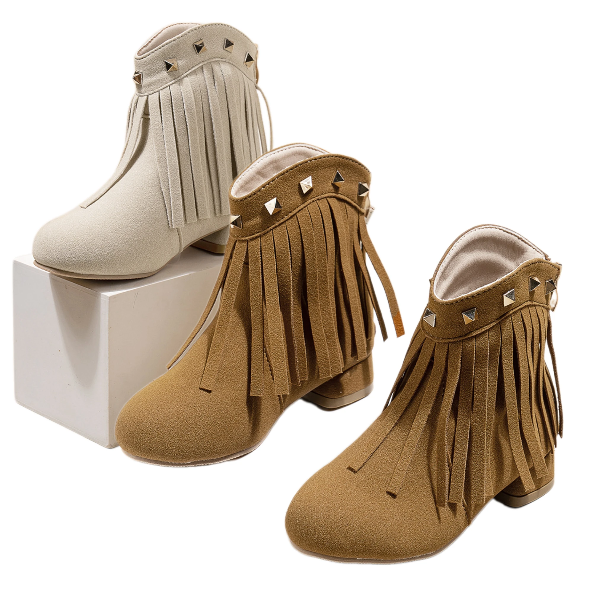 Wholesale western over the knee high fur booties leather children baby boys girls cowboy snow combat kids boots