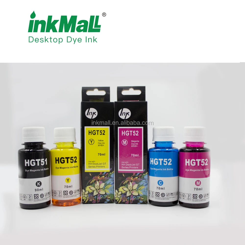 InkMall Factory Wholesale High Quality HP GT51BK GT52C GT52M GT52Y Dye Ink for HP Deskjet GT Series Inkjet Printer