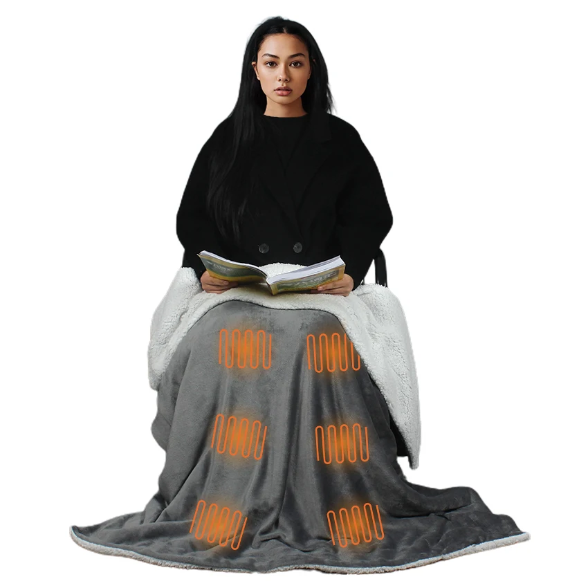 Custom Wholesale Eco-Friendly USB Rechargeable OEM Electric Heated Fleece Sherpa Blankets For Winter