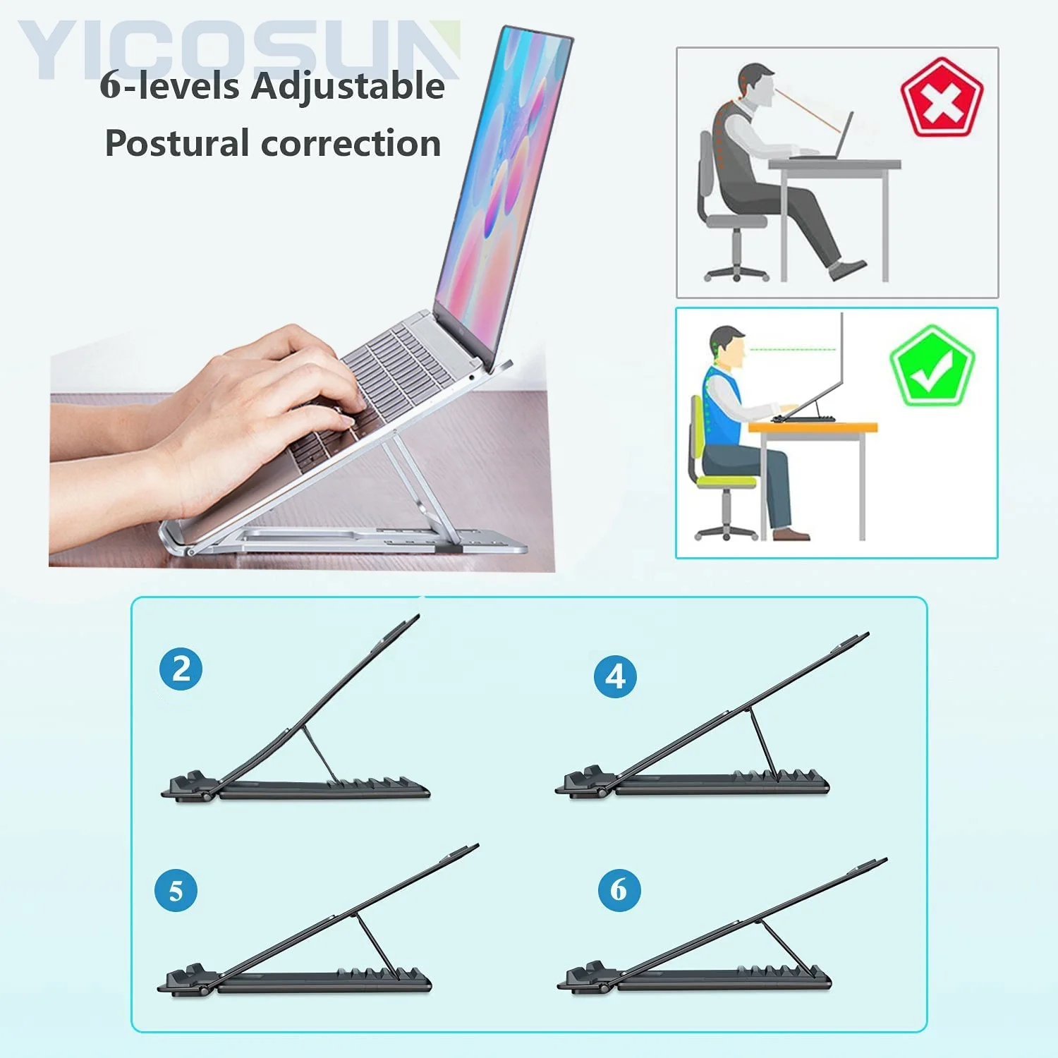 Yicosun Anti-slip Alibab Factory Direct Buy Silicone Protection Design Slim Adjustable Laptop Stand Computer Holder