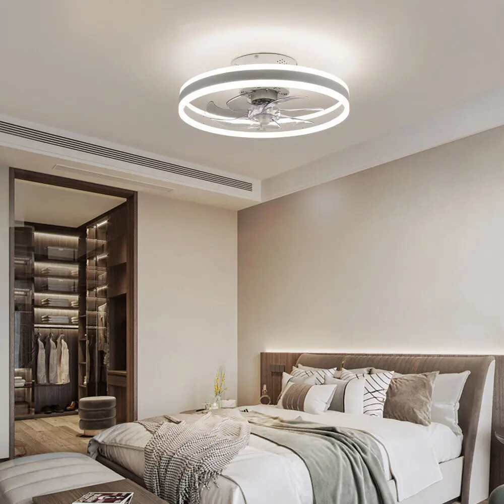 Modern indoor Ceiling Fan with Light Dimmable LED Smart 3 Light Color Change Multi-Speed and Timing with Remote Control