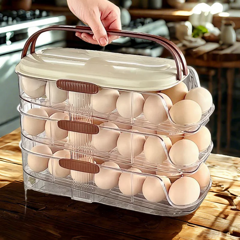 Self-Rolling Egg Container Organizer Injection Plastic PET Eggs Shelf Portable 3-Layer Eggs Holder