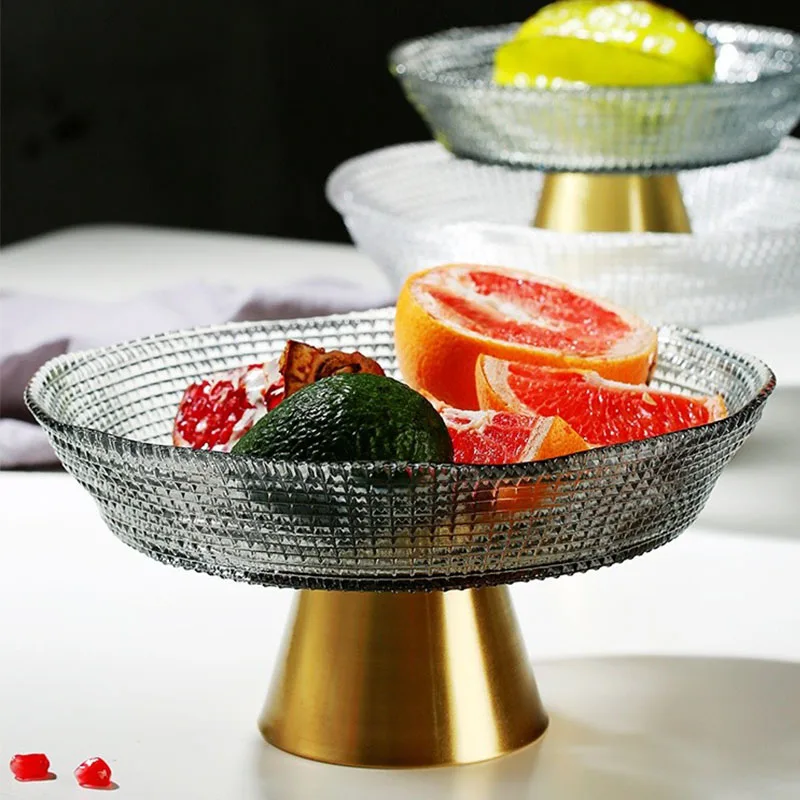 Wholesale Modern Home Decorative Luxury Crystal Footed Glass Fruit Cake Dessert Plate Bowl