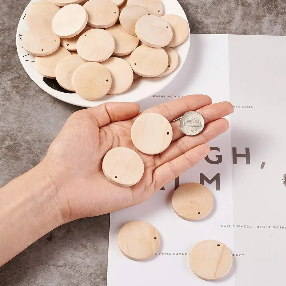 50Pcs Natural Unfinished Blank Round Wood Discs Wood Slices for DIY Craft Party Home Decoration
