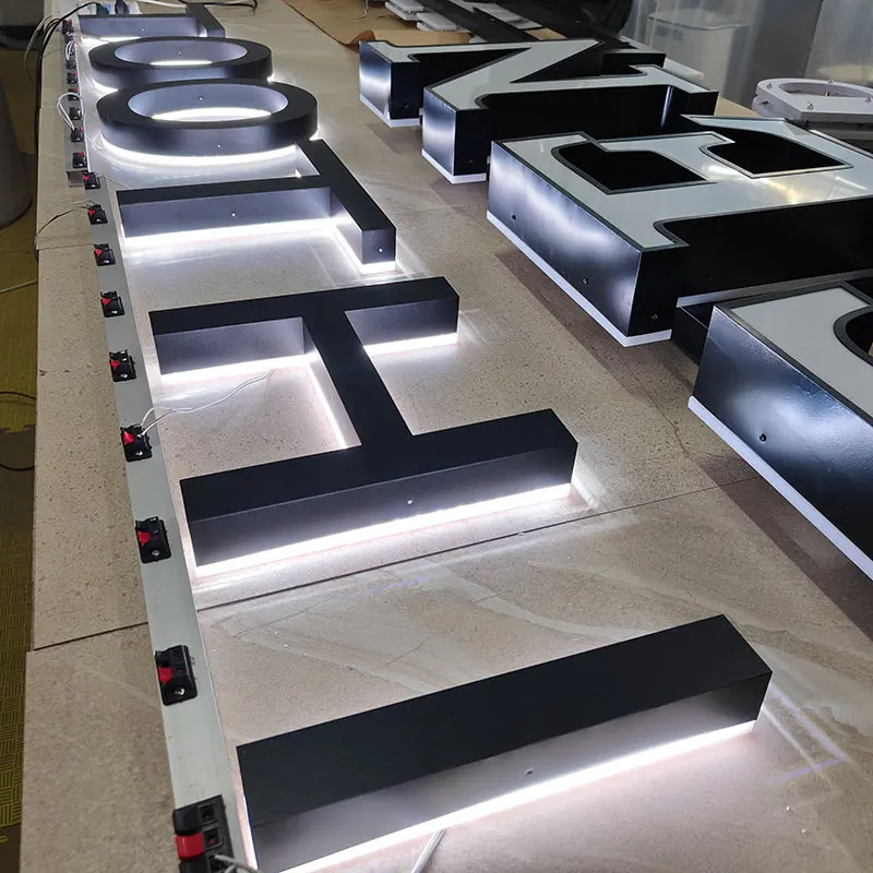 Custom Black 3D Led Sign Backlit Illuminated Metal Channel Letters Business Logo Home Store Led Lighting Letters Backlit Sign