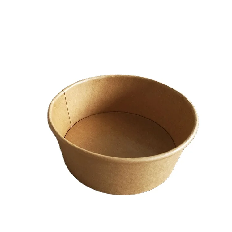 Disposable paper kraft salad box with PLA coating Disposable salad box kraft paper bowl round takeout box