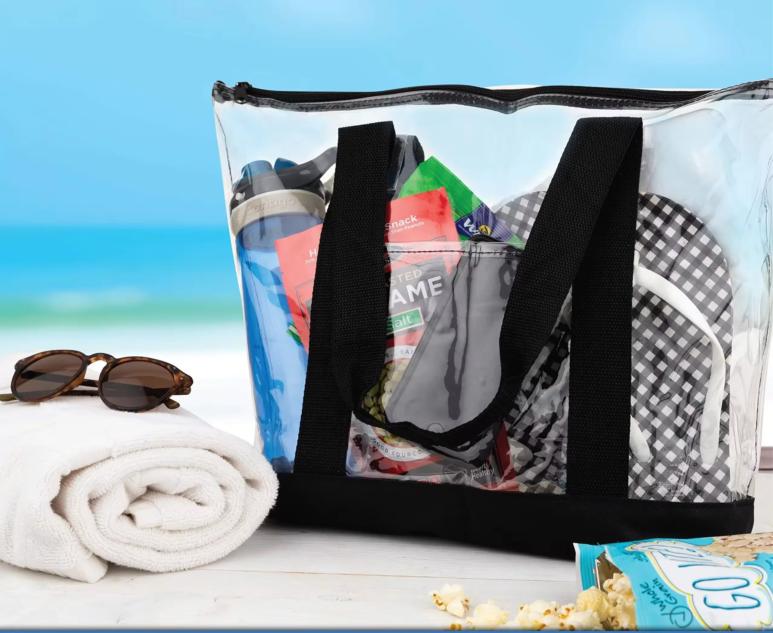 Clear Bag Transparent Vinyl PVC Tote PVC Reusable Shopping Purse for Women Eco Friendly Summer Tote Beach Handbags