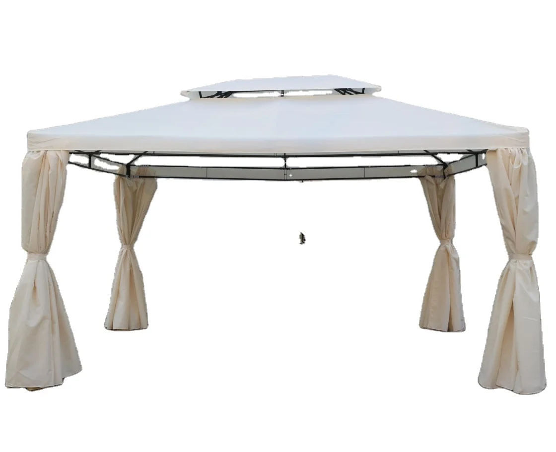 Роскошный Открытый Солнечный Ветрозащитный металлический каркас Белый беседка павильон с занавеской