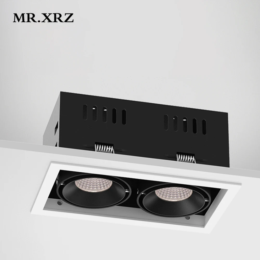 MR.XRZ Aluminum Double Head Ceiling Recessed Rectangle LED Grille Downlight Adjustable Spot Light For Home Indoor Lighting