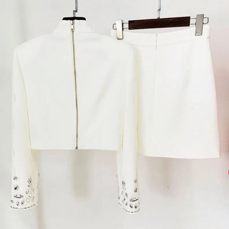 Bettergirl 2024  New Heavy Industry Beads Diamond Inlaid Short Top Mid-Length Dress Two-Piece Set