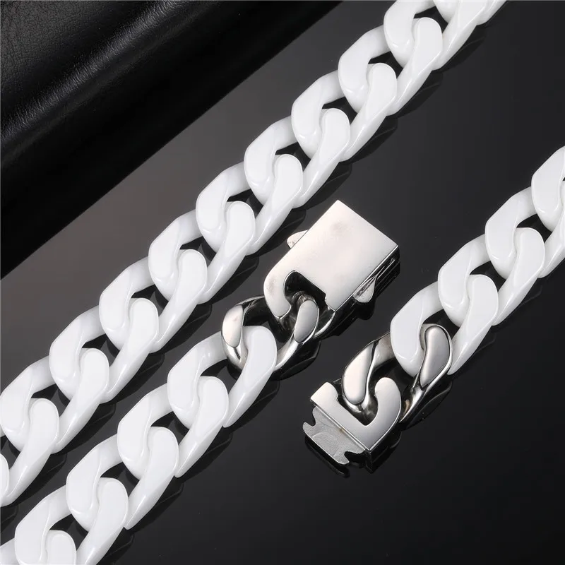 18K Gold Plated Black Ceramic Coated 12MM Think Chunky Stainless Steel Men Curb Cuban Chain for Men Boys